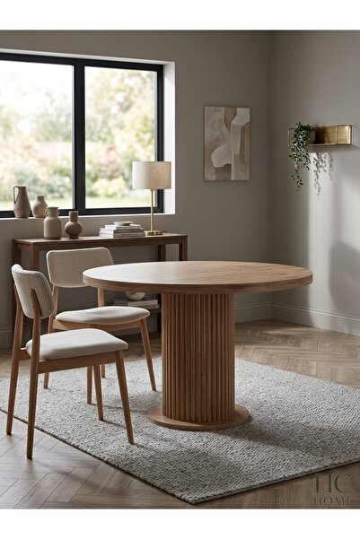 HC Home Bohem Ahşap Ayaklı Yemek Masası 90x90 cm - Yuvarlak Ahşap Mutfak Masası