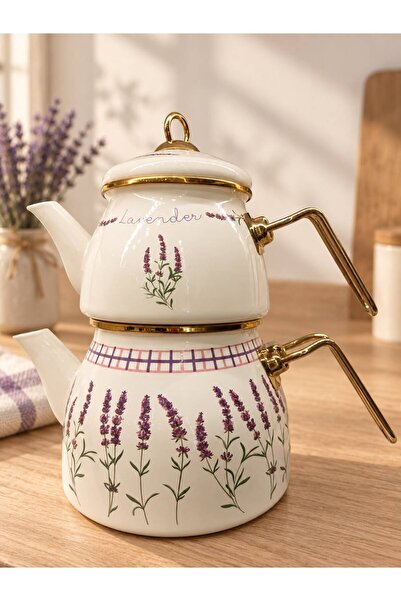 CASA DE BELLA Lavanta Desenli Emaye Çaydanlık
