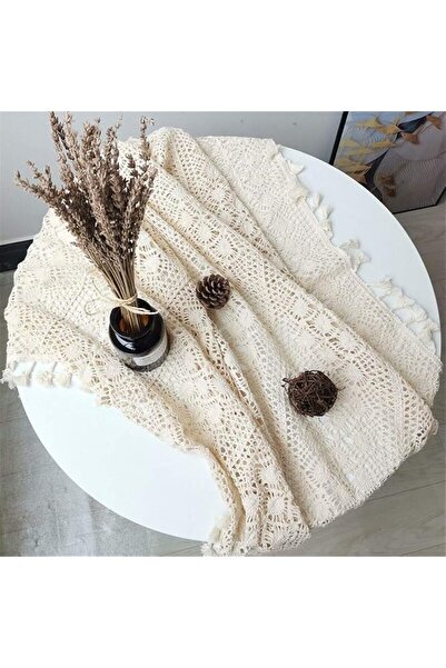GENERAL KASTWAVE Vintage Crochet Lace Tablecloth, Handmade Cotton Beige Squar...
