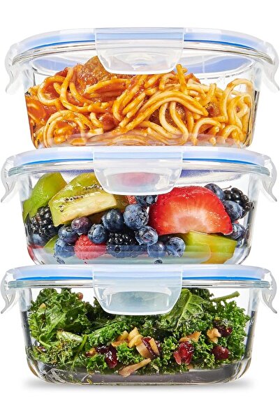 FineDine Superior Glass Round Meal-Prep Containers -3pk (32oz) BPA-free Airti...