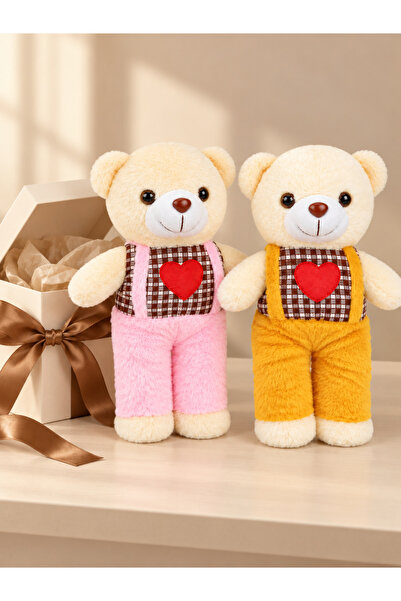mtz 2-Piece Plush Teddy Bear Set, Soft Cream Bear Dolls with Pink and Yellow ...