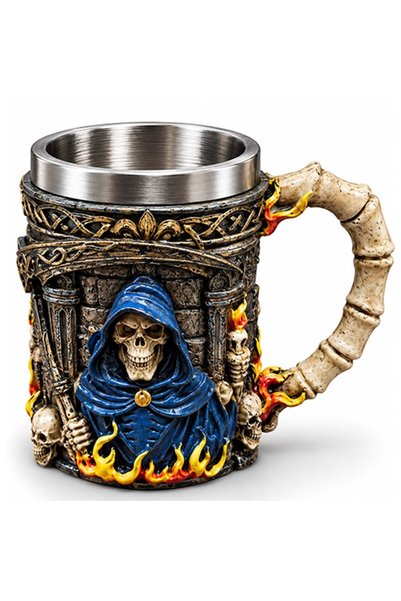 Mersi SHOP 3D Embossed Stainless Steel Mug with Azrail Figure 12X9 cm Decorative Design