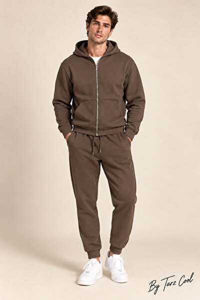 Tarz Cool Men's 3 Thread Count Cotton Zippered Hooded Tracksuit Set Basic Jog...
