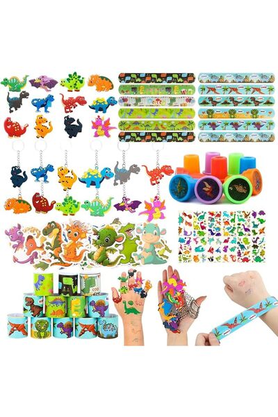 AMOR 108 PCs Dinosaur Party Favors Dinosaur Bracelets Rings Keychains Sticker...