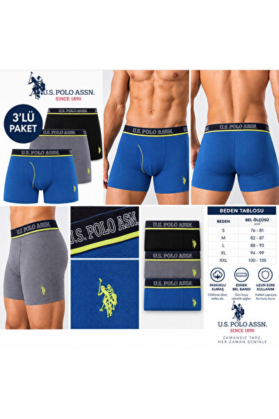 U.S. Polo Assn. Men's (Anthracite-Sax-Black), 3 Pieces Boxer Briefs (Boxed)