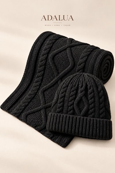 Adalua Unisex Knitted Scarf and Beanie Set 170X20 cm