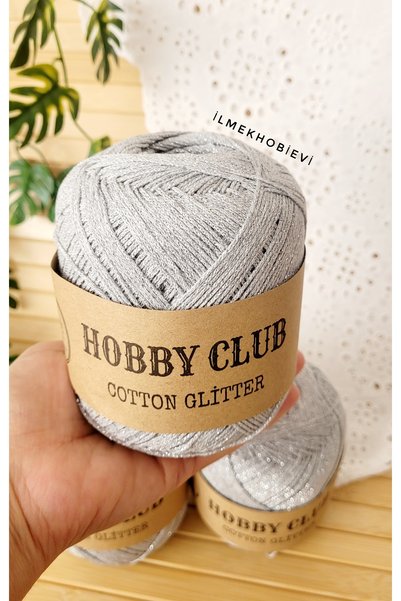 ilmekhobievi Knitting Yarn Cotton Glitter Silvery Gray 100Gram-260Mt (1Yumak)