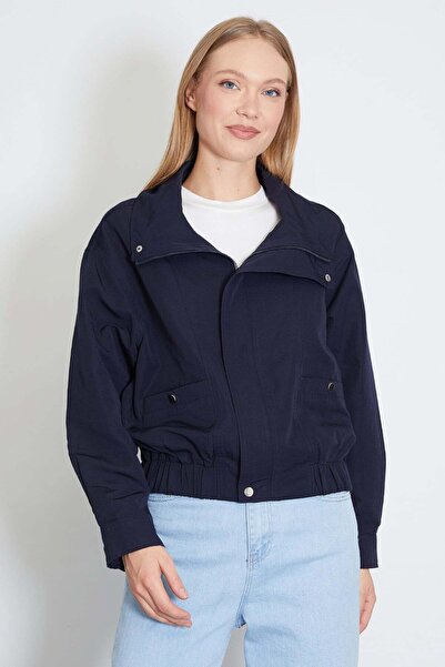 Fulla Moda Casual Polo Collar Jacket with Hidden Zipper and Snap Buttons
