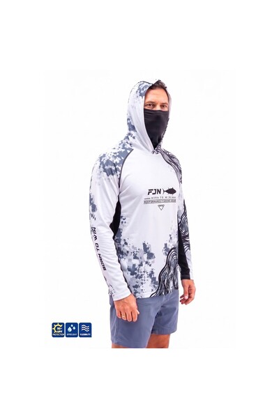 Fujin Relax Buff Hoodie White Anthracite UV Korumalı Balıkçı Sweatshirt