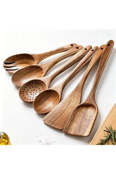 NIUBIER Wooden Spoons for Cooking – 6-Piece Wooden Utensil Set, Non-Stick Saf...