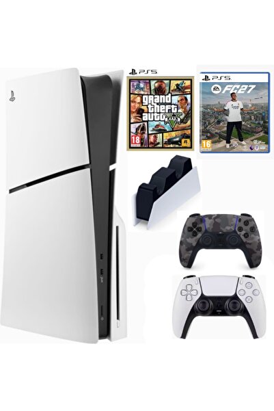 Sony Playstation 5 Slim Cdli + 2.kol Dualsense Kamuflaj + Şarj İstasyonu + GT...