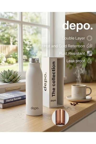 Depo Double-Wall Stainless Steel Vacuum Insulated Water Bottle (500 ml) - Hot & Cold Thermal Flask, Leak-Proof & BPA-Free Portable Water Flask for Travel, Gym, Office & Daily Use - White | Best Price