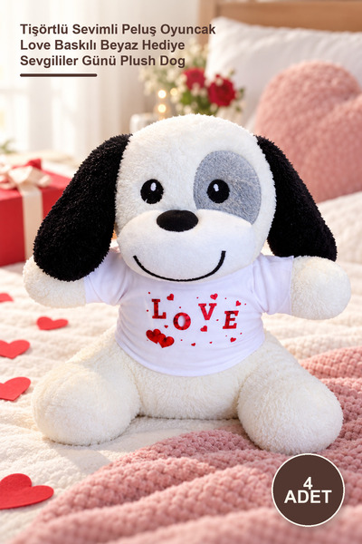 Yenilig 4 Plush Dogs - Cute Plush Toy with T-Shirt, Love Printed White Gift, ...