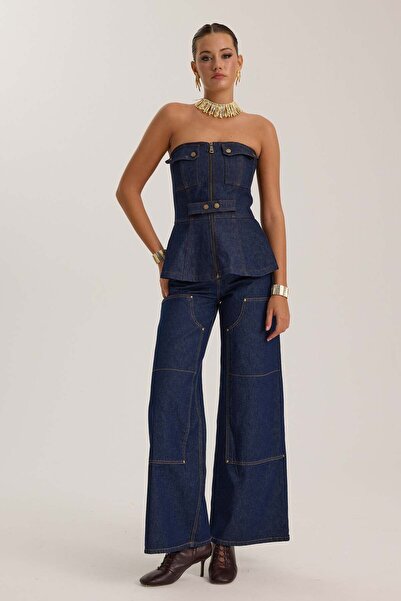 NOK İSTANBUL Western Chic Denim Pants DARK BLUE