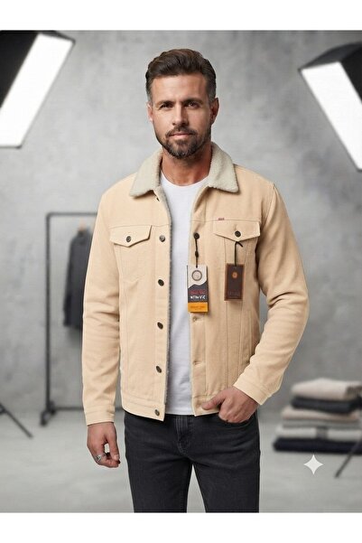 WKM Men's Regular Fit Fur-Lined Denim Jacket