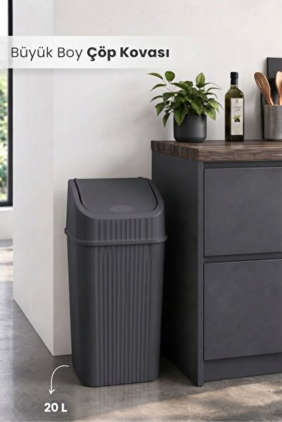 Orvila 20 Litre Pratik Kapaklı Mutfak Çöp Kovası Büyük Boy Banyo Çöp Kovası