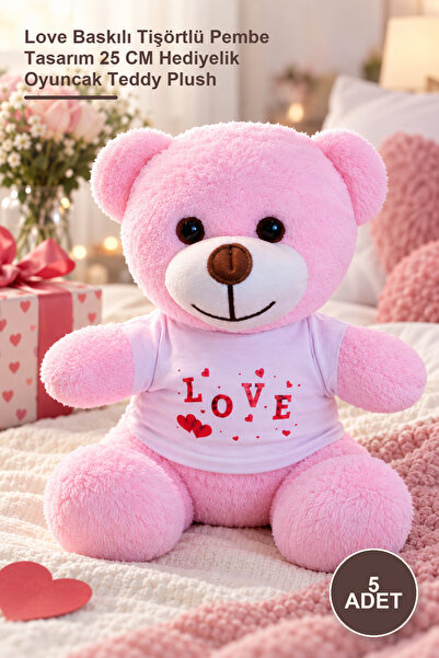 Yenilig 5 Pieces of Plush Teddy Bear – Pink Design with Love Printed T-Shirt ...
