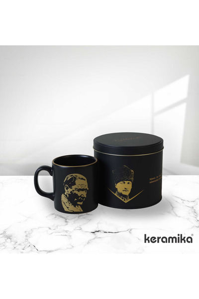 Keramika 10 cm Mat Siyah Atatürk Özel Baskılı Metal Kutu