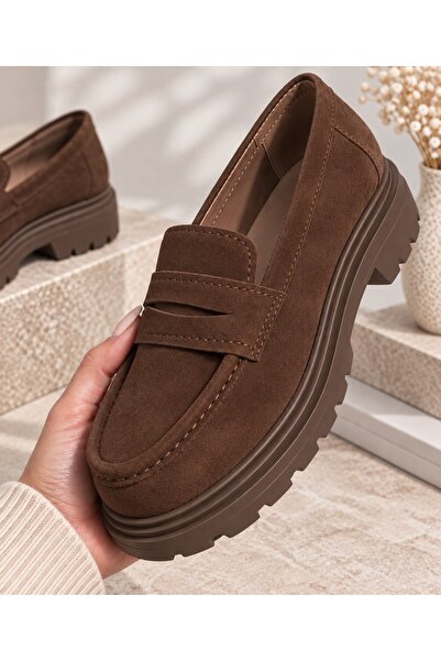 Zenora Shoes Kadın Loafer Makosen Süet Kalın Tabanlı Ortopedik Ayakkabı