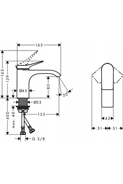 Hansgrohe 75012000 Vivenis Baterie monocomandă pentru lavoar 80