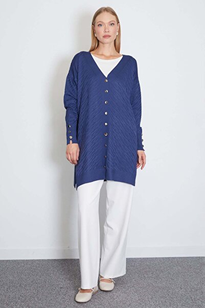Fulla Moda كارديجان جاكار بياقة على شكل V وأزرار
