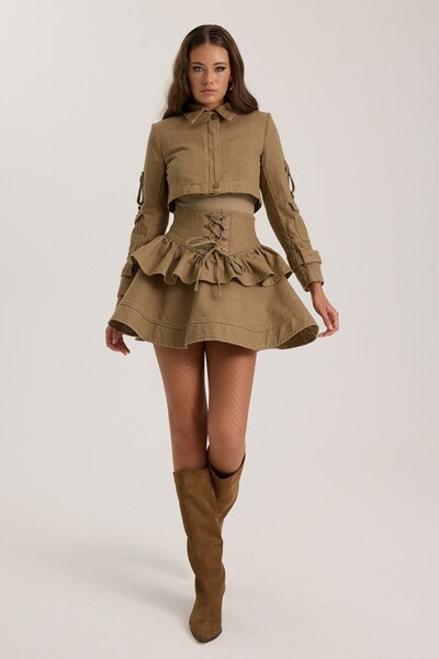 NOK İSTANBUL Belle de Jour Denim Mini Skirt Tint Mink