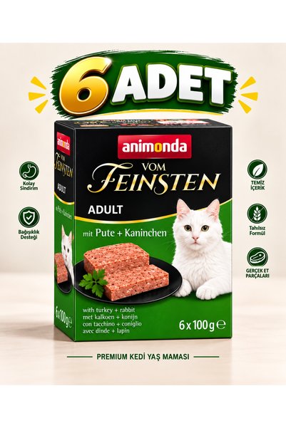 Animonda Vom Feinsten Adult Hindi & Tavşanlı Yetişkin Kedi Yaş Maması 6 x 100 Gr