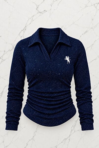 Gofeel Sim Patterned Polo Neck Long Sleeve Blouse