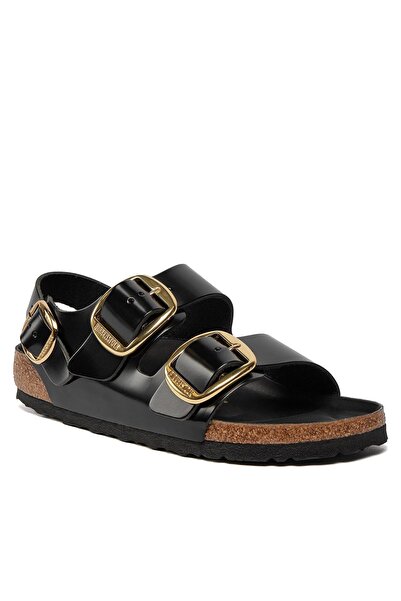 Birkenstock Sandale de damă negre, lucioase, Milano, cu cataramă mare 10