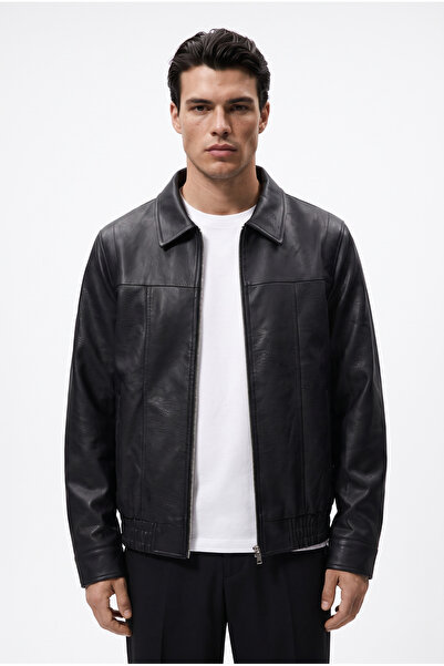 Mach Men's Oversize Premium Carbon Leather Jacket with Fur Lining