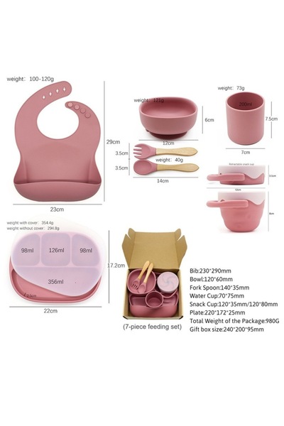 Mixbo Set de 8 Hranire Bebe din Silicon, Dark Pink