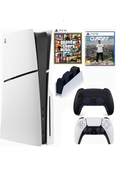 Sony Playstation 5 Slim Cdli + 2.kol Dualsense Siyah + Şarj İstasyonu + GTA 5...