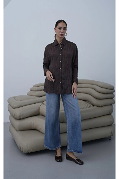roea Glittery Transparent Shirt Coffee
