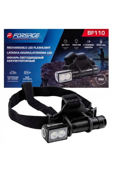 ROCKFORCE Lanternă frontală LED reîncărcabilă USB IPX4, 2 moduri de iluminare...