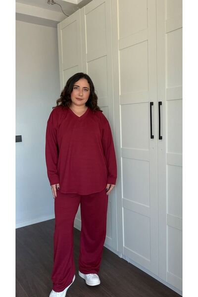 ÖZEL ÜRETİM BÜYÜK BEDEN V YAKA BORDO TAKIM