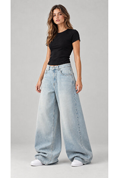 connemara Jeans Women's Light Blue Loose Fit Baggy Wide Leg Jean Pants