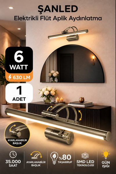 ŞANLED 6W Electric Flute Led Sconce Antique Color Daylight Adjustable Head 1 ...