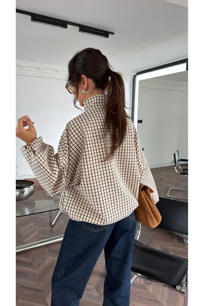 Eka Women's Garnished Plaid Bomber Jacket 3123