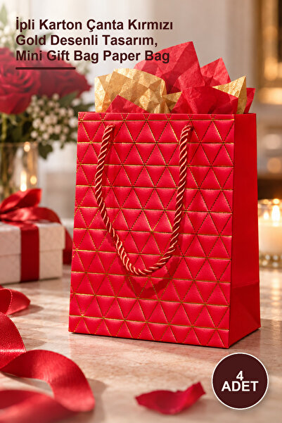 Yenilig 4 Pieces Mini Size Cardboard Gift Bag – Drawstring Cardboard Bag with...
