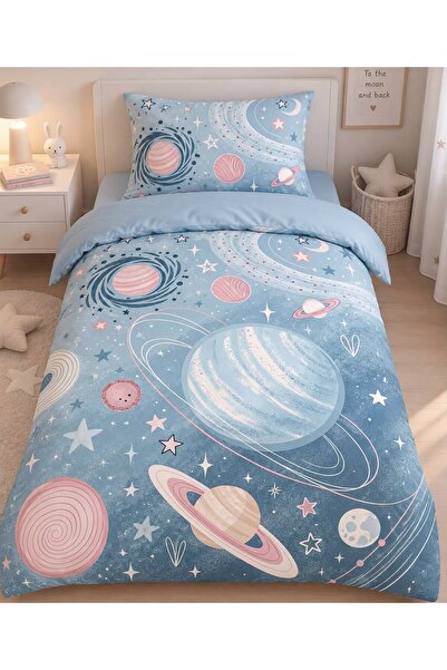 EVSEHOMES Uzay, Galaksi, Astronot Temalı, Tek Kişilik Nevresim Seti ( Çarşafsız)