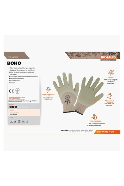 Rostaing 3 Adet BOHO-IT06 Hafif Bahçe İşleri Eldiveni No:6 - XS