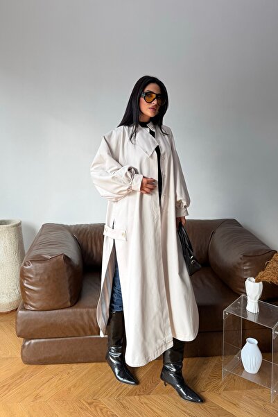 Esma Gündoğdu Balon Kol Oversize Trençkot Bej