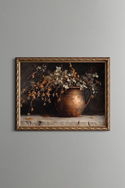 epiqart Leafy Branches in a Copper Jug - Vintage Patterned Painting - Fine Model