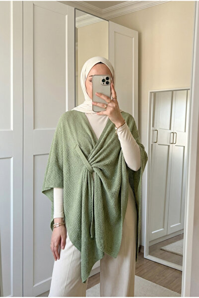 Kirazca Butik Women's Casual Knitwear Poncho with Cross-Tie Detail