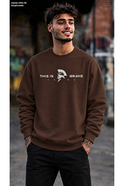 caddekombin Men's This Is Brave 1985 Written Warrior Helmet Printed Crew Neck...