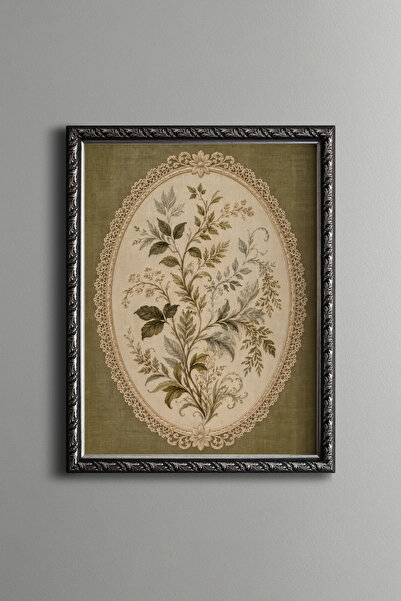 epiqart Botanical Branches in Oval Frame - Vintage Patterned Painting - Fine ...
