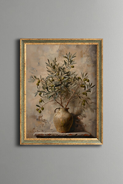 epiqart Olive Branches in a Vase - Vintage Patterned Painting - Fine Model