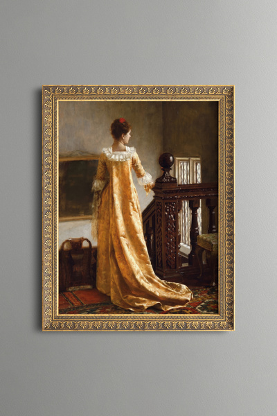 epiqart Woman in Yellow Dress - Vintage Patterned Painting - Slim Model
