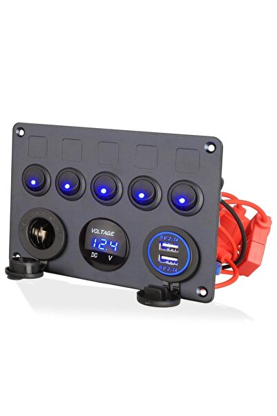 DELUXETUNING Panou cu 5 butoane auto cu LED, incastrabil, 12V-24V, 2 x USB 4....