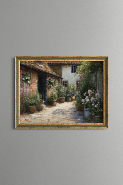 epiqart Floral Village Courtyard - Vintage Patterned Painting - Fine Model